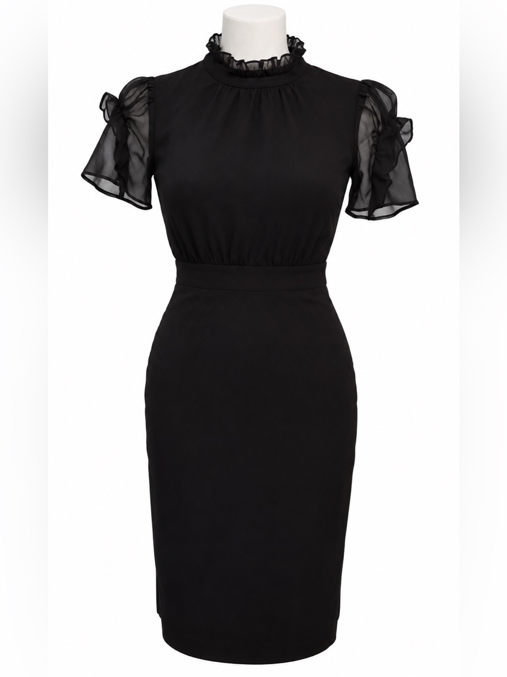 Vince Camuto Chiffon  Sleeve Elegant Black Sheath Dress